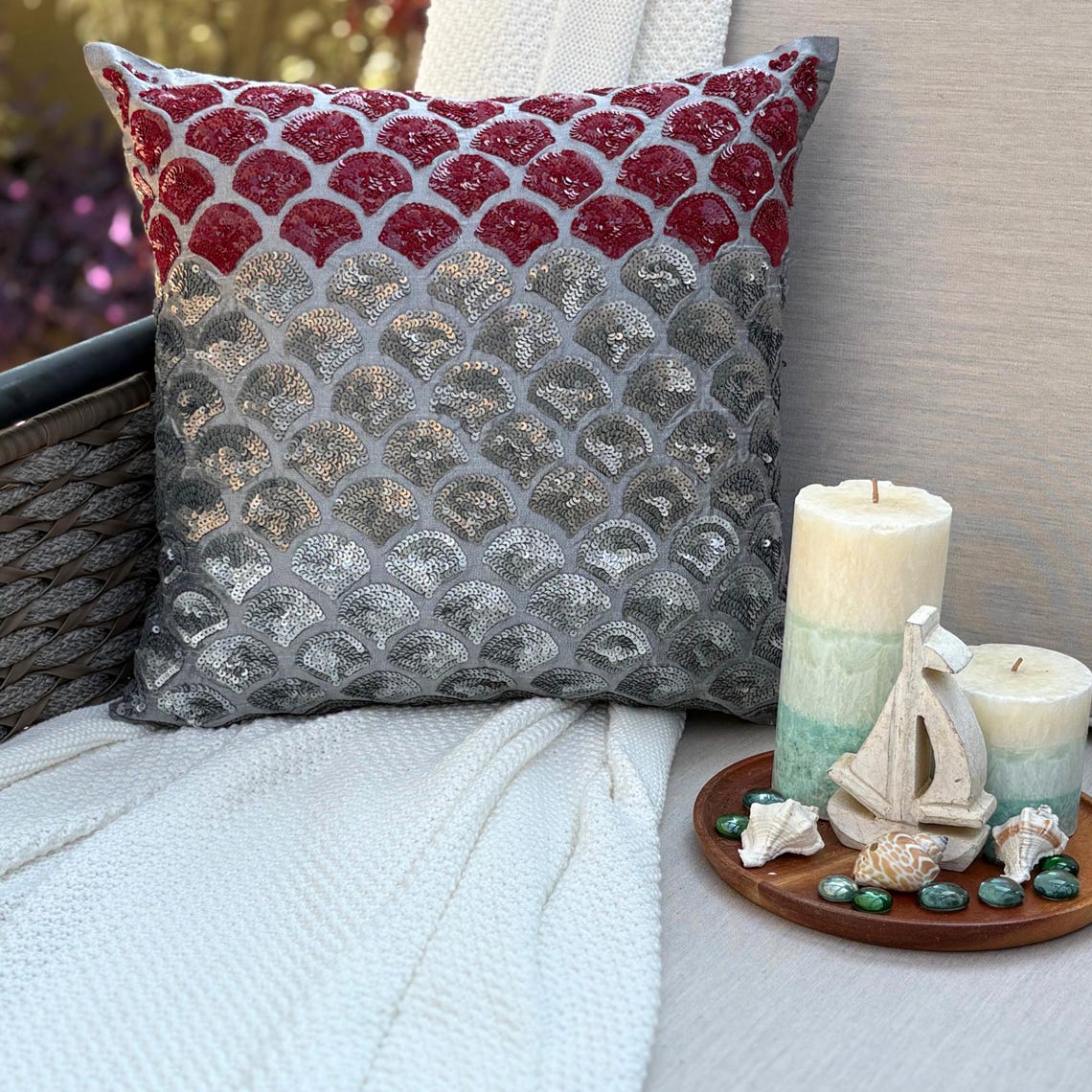 Cranberry Space Sequins Throw Pillow Cover