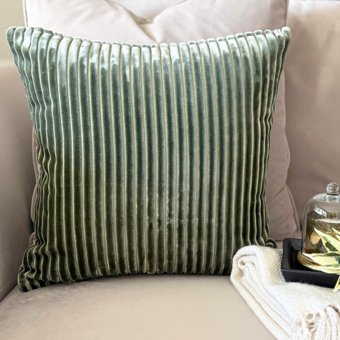 Sage Lines Throw Pillow Cover
