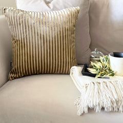 Beige Velvet Lumbar Pillow Cover - Beige Ribbed