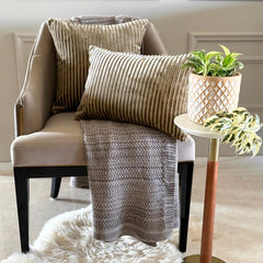 Beige Velvet Lumbar Pillow Cover - Beige Ribbed