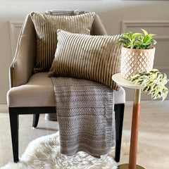 Beige Velvet Throw Pillow Cover - Beige Lines