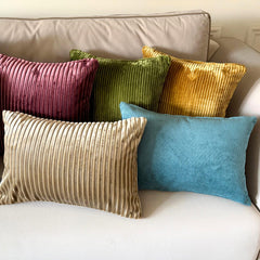 Teal Blue Velvet Lumbar Pillow Cover - Teal Blue Grooved