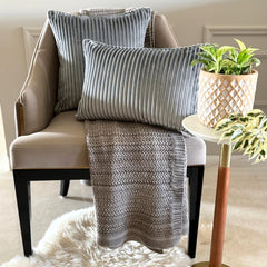 Gray Velvet Lumbar Pillow Cover - Gray Ribbed