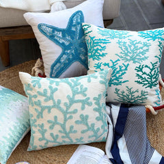 Starfish Island - White Linen Throw Pillow Cover