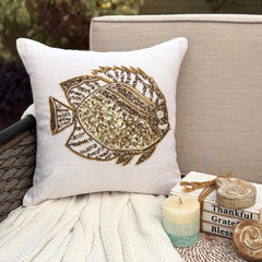 Ivory Linen Throw Pillow Cover - Glamour Fish