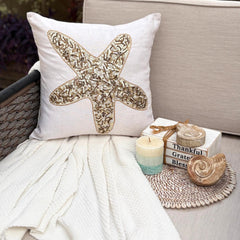 Ivory Linen Throw Pillow Cover - Starfish Party