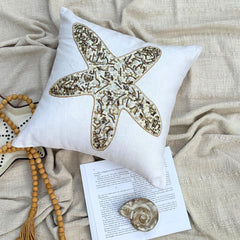 Ivory Linen Throw Pillow Cover - Starfish Party