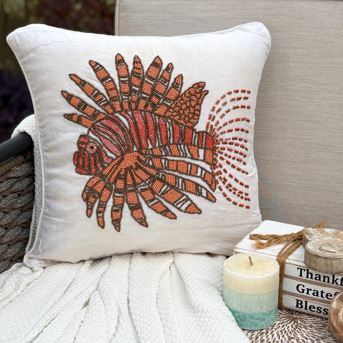 Koi Carp - Orange Linen Throw Pillow Cover