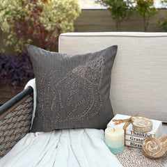 Night Sea Shell - Charcoal Gray Art Silk Throw Pillow Cover