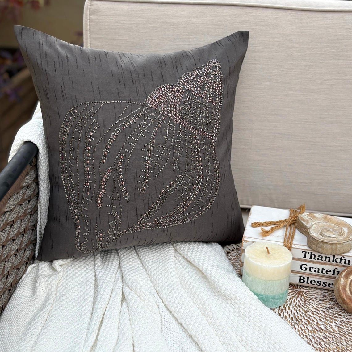 Night Sea Shell Gray Silk Decorative Euro Sham