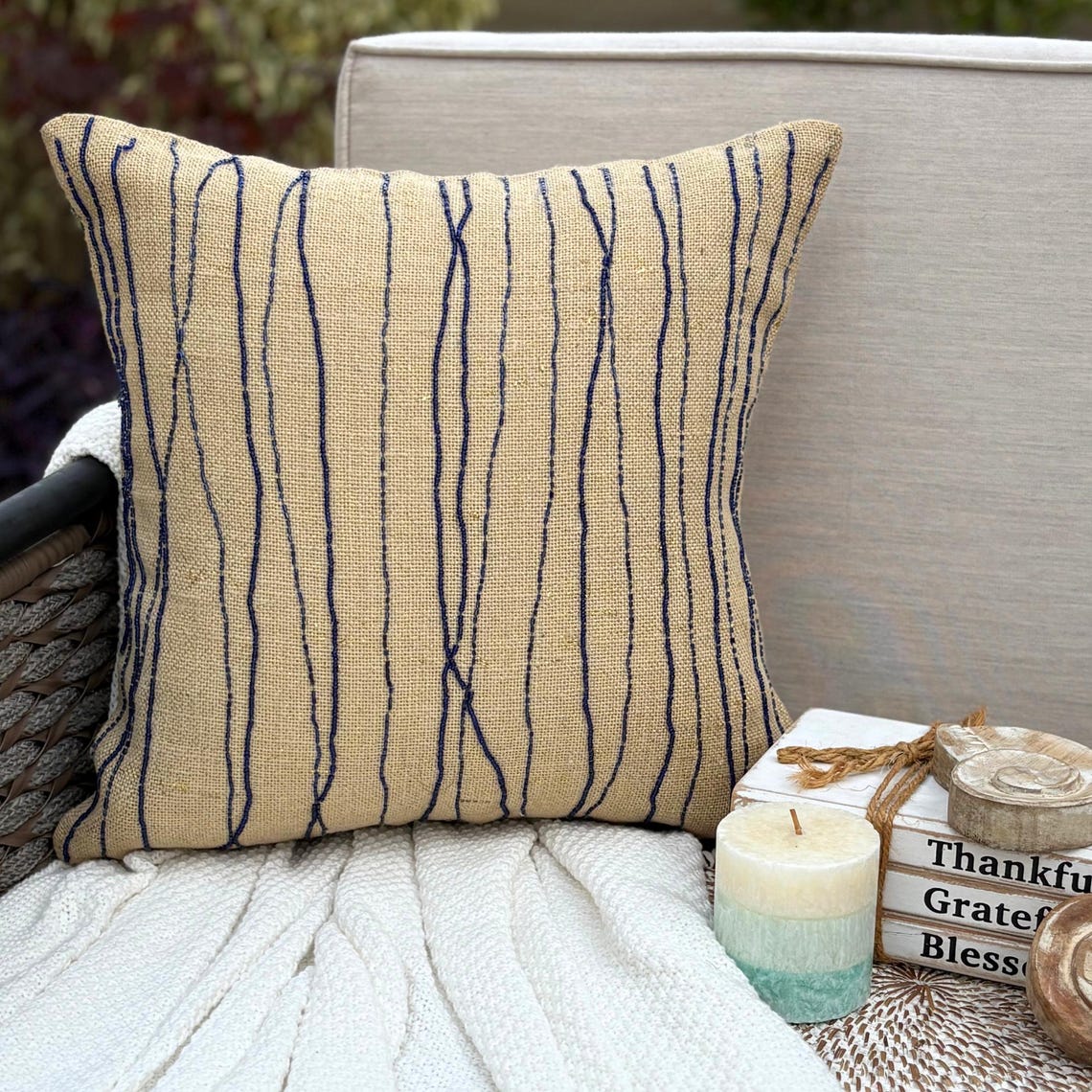 Sea King - Blue Burlap Decorative Euro Sham