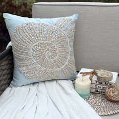 Light Blue Cotton Linen Throw Pillow Cover - Swirl Twirl