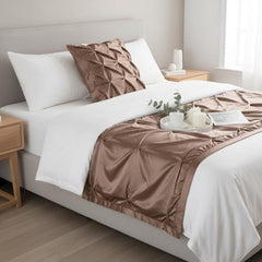 Satin Ballet Swirl - Satin Beige Decorative Bed Runner and Pillow Cover