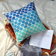 Blessed With The Sea - Blue Art Silk Throw Pillow Cover