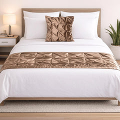 Satin Ballet Swirl - Satin Beige Decorative Bed Runner and Pillow Cover