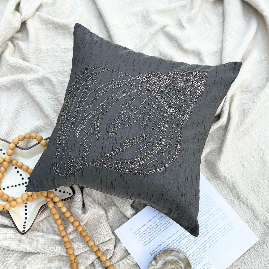 Night Sea Shell Sequins Throw Pillow Cover