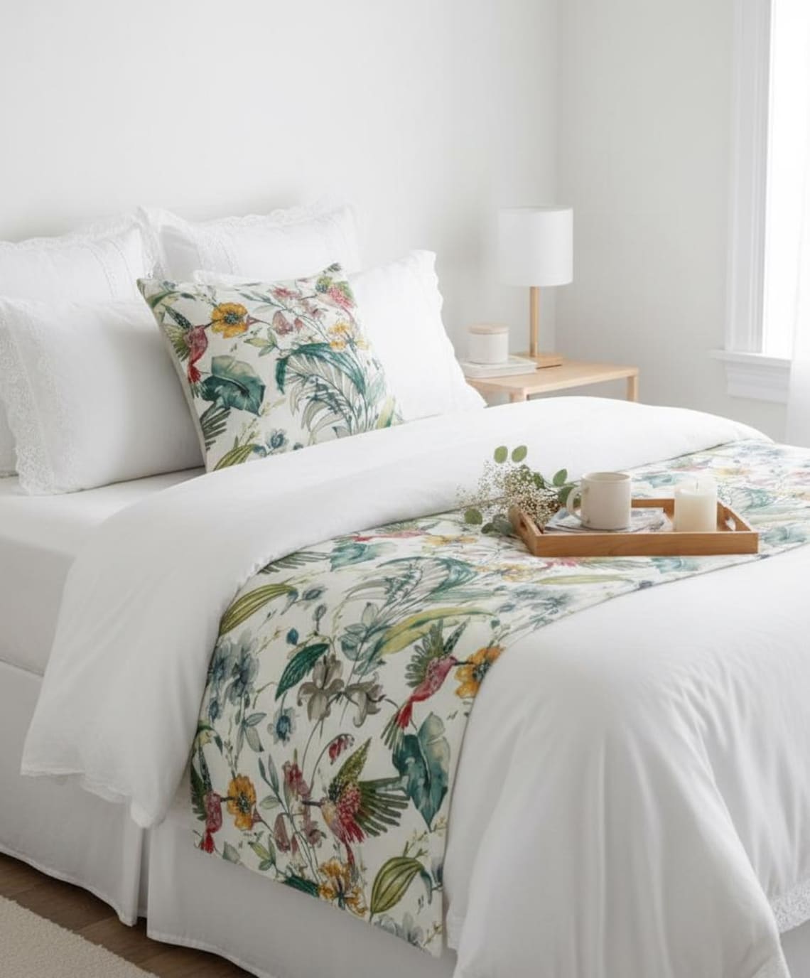 Exotic Birds Decorative Bed Runner and Pillow Cover
