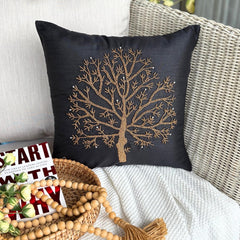 Celebrated Tree - Black Art Silk Throw Pillow Cover