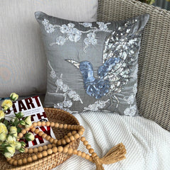 Silver Birdy - Gray Art Silk Throw Pillow Cover