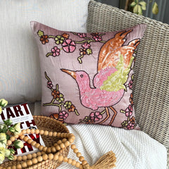 Colorful Birdy - Pink Art Silk Decorative Euro Sham