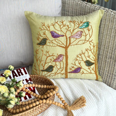 Pigeon Love - Lime Green Art Silk Throw Pillow Cover