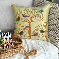Pigeon Love - Lime Green Art Silk Decorative Euro Sham