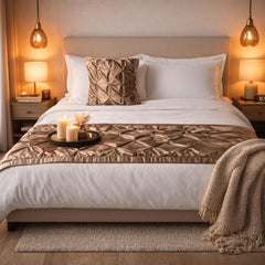 Satin Ballet Swirl - Satin Beige Decorative Bed Runner and Pillow Cover