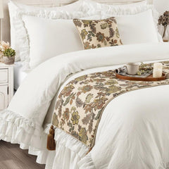 Seasons Blossoms - Jacquard Multi Color & Ivory Decorative Bed Runner and Pillow Cover