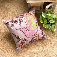 Colorful Birdy - Pink Art Silk Decorative Euro Sham