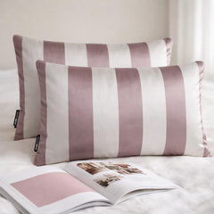 Dusty Rose Stripe Delight Lumbar Pillow Cover