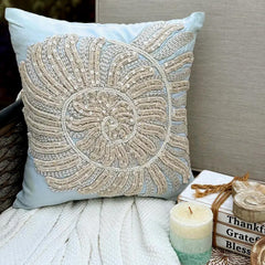 Light Blue Cotton Linen Throw Pillow Cover - Swirl Twirl