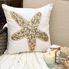 Ivory Linen Throw Pillow Cover - Starfish Party