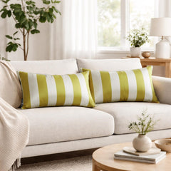 Chartreuse Green Satin Lumbar Pillow Cover Pack of 2 - Chartreuse Stripe Delight