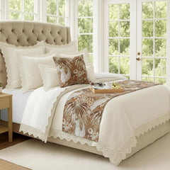 Cockatoo Song - Cotton Beige Decorative Bed Runner and Pillow Cover