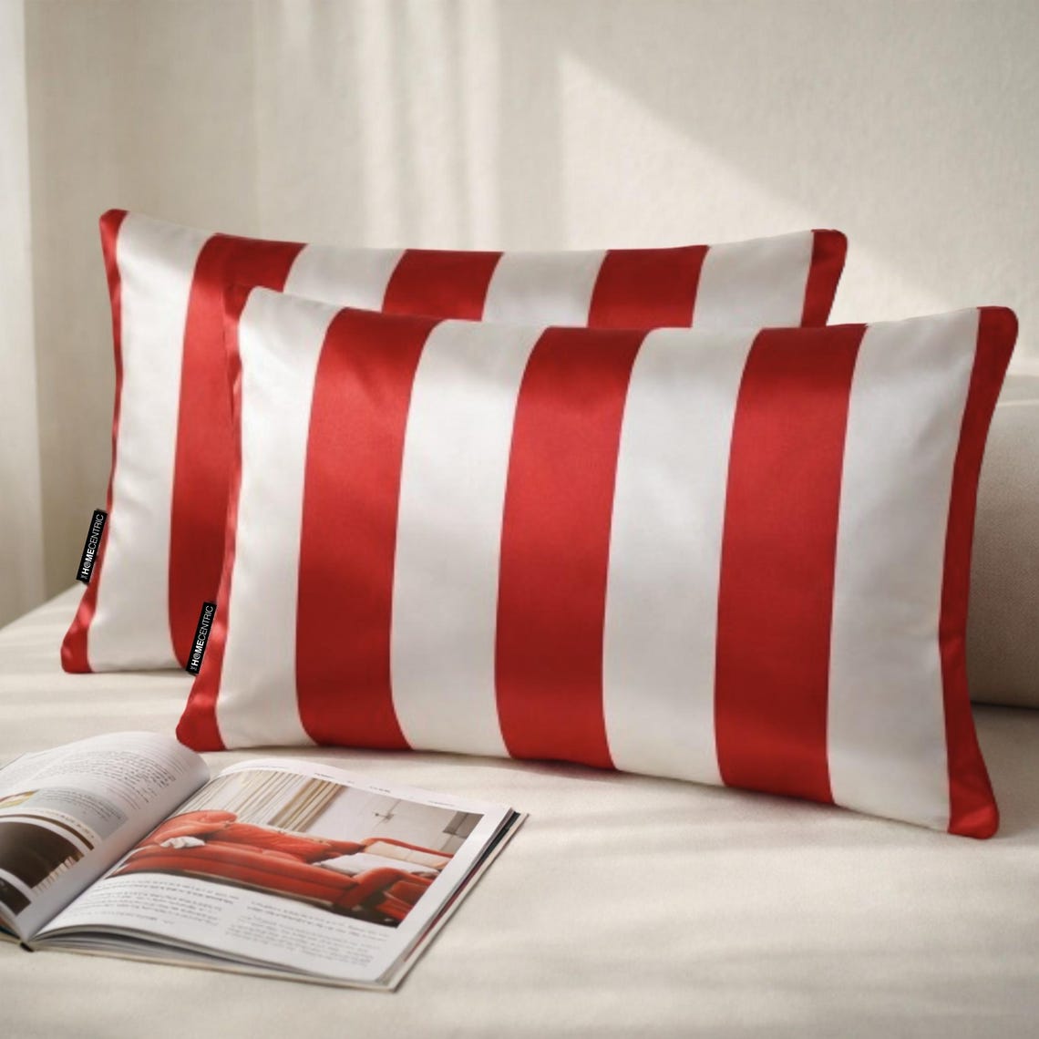 Red Stripe Delight Lumbar Pillow Cover