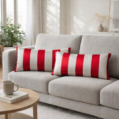 Red Satin Lumbar Pillow Cover Pack of 2 - Red Stripe Delight
