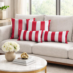Red Satin Lumbar Pillow Cover Pack of 2 - Red Stripe Delight