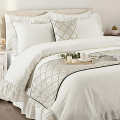 Delilah - Satin Ivory White Decorative Bed Runner and Pillow Cover