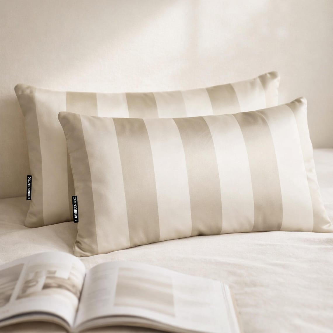 Taupe Stripe Delight Lumbar Pillow Cover