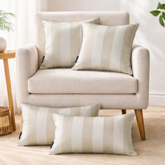 Taupe Satin Lumbar Pillow Cover Pack of 2 - Taupe Stripe Delight