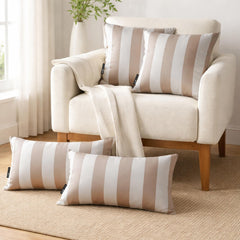 Mocha Satin Lumbar Pillow Cover Pack of 2 - Mocha Stripe Delight