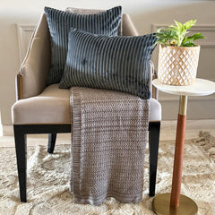 Dark Gray Velvet Throw Pillow Cover - Dark Gray Lines
