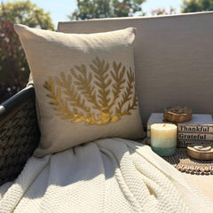 Gold Sea Weeds - Natural Beige Cotton Linen Throw Pillow Cover