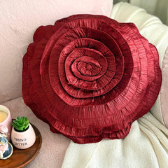 Rust Rose - Crushed Art Silk Rust Decorative Round Pillow Cover