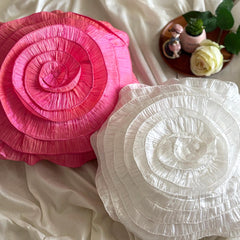 Vintage Rose - Crushed Art Silk Fuchsia Pink Decorative Round Pillow Cover