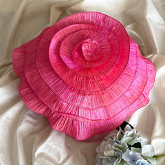 Vintage Rose - Crushed Art Silk Fuchsia Pink Decorative Round Pillow Cover