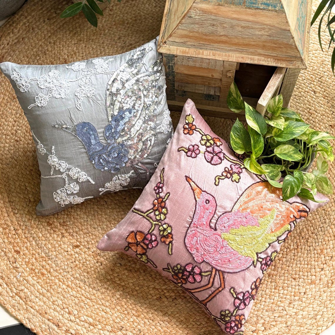 Silver Pigeons Silk Decorative Euro Sham