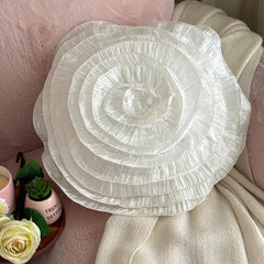 Vintage Ruffles - Crushed Art Silk Ivory Decorative Round Pillow Cover