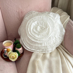Vintage Ruffles - Crushed Art Silk Ivory Decorative Round Pillow Cover
