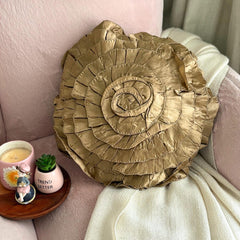 Satin Ruffles - Satin Peach Decorative Round Pillow Cover